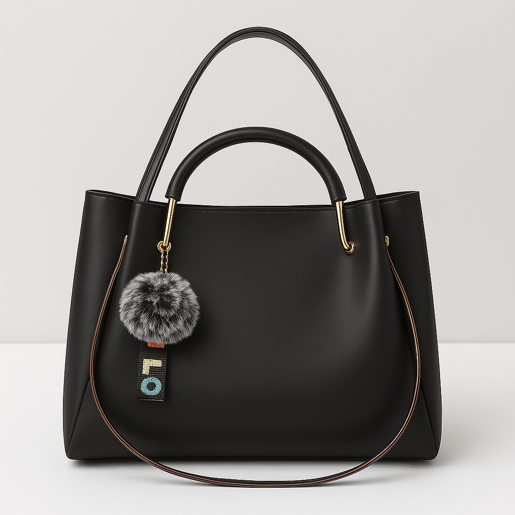 Elegant black Hobo Handbag with Pom-Pom & LOVELY Keychain – Premium Shoulder & Office Bag for Women