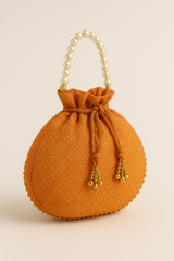 Embroidered Potli Bag with Pearl Handle