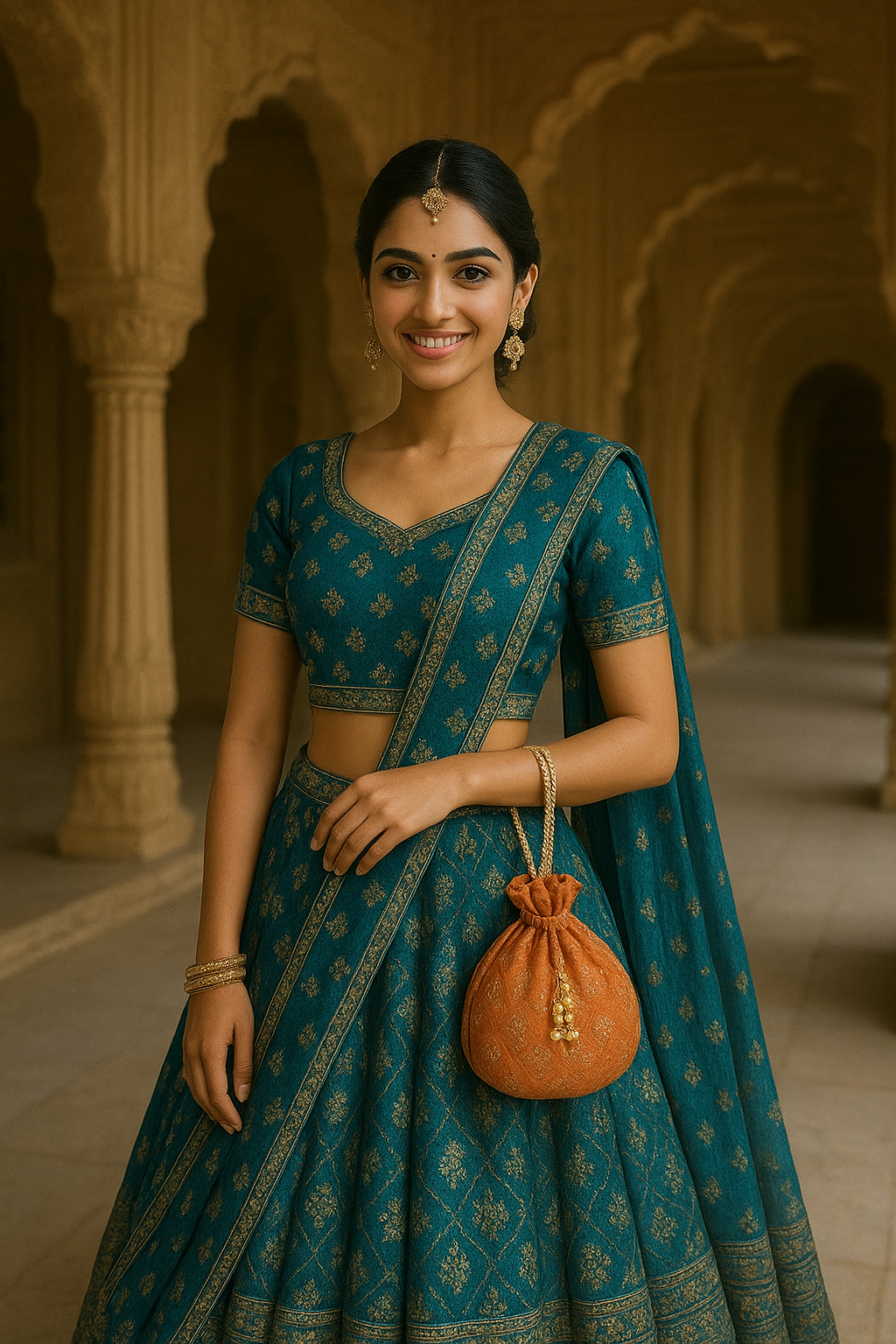 Embroidered Potli Bag with Pearl Handle