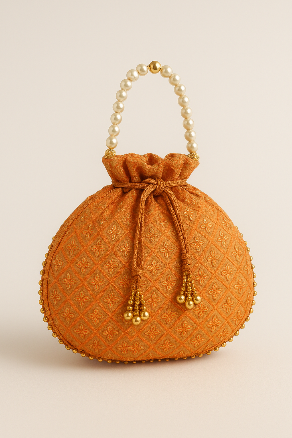 Embroidered Potli Bag with Pearl Handle
