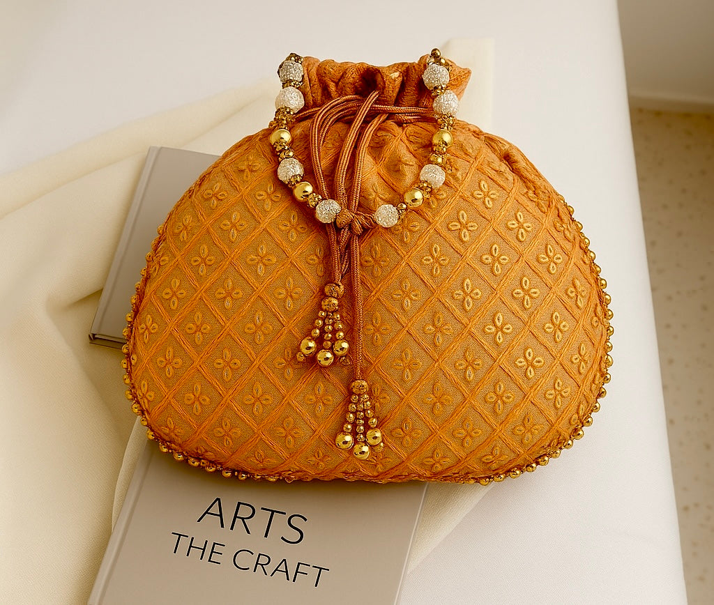 Embroidered Potli Bag with Pearl Handle