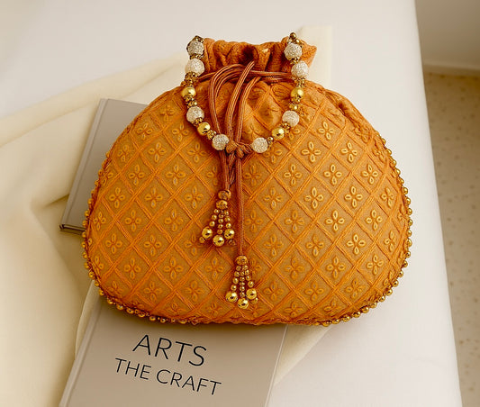 Embroidered Potli Bag with Pearl Handle