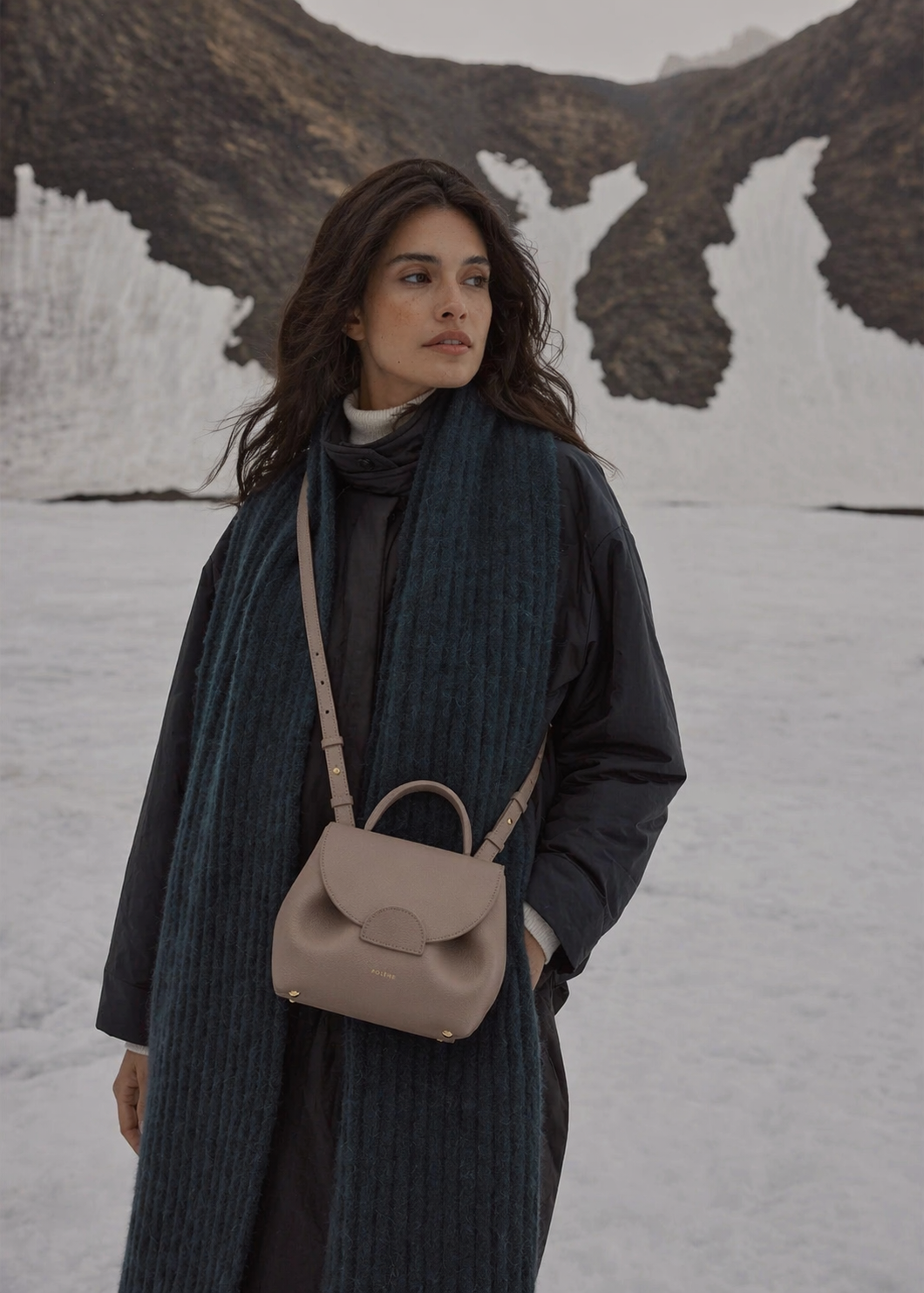 Arctic Elegance Mini Leather Top Handle Crossbody Bag in Taupe for Winter Travel and Everyday Chic Style