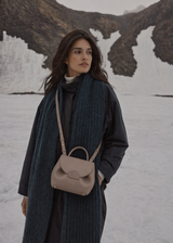 Arctic Elegance Mini Leather Top Handle Crossbody Bag in Taupe for Winter Travel and Everyday Chic Style