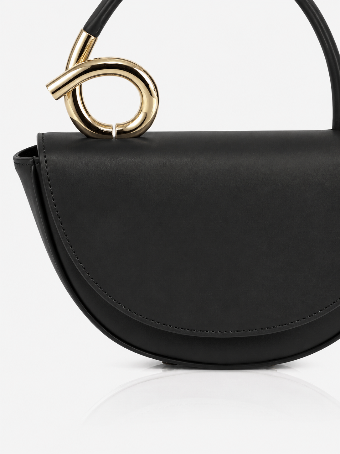 Black Vegan Leather Half-Moon Top Hand Bag