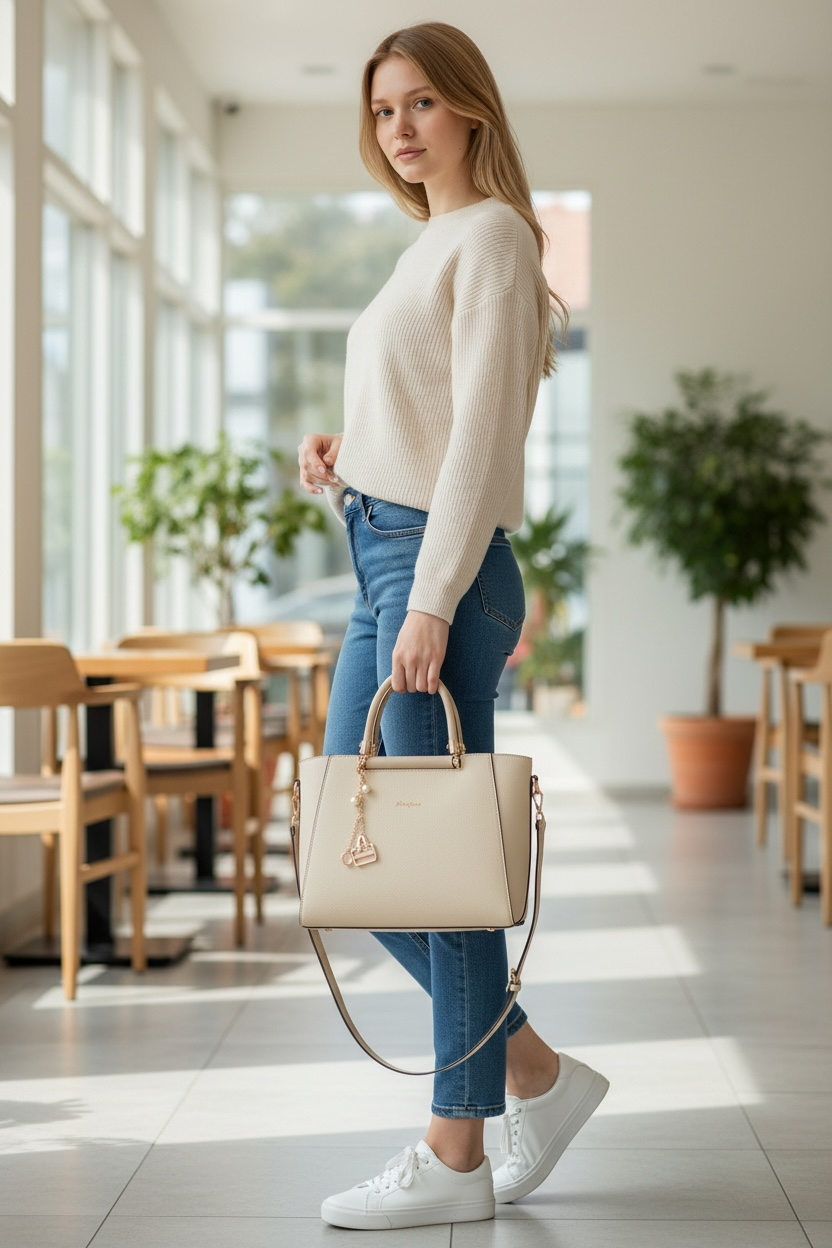 Ivory Aura Luxe Structured Satchel