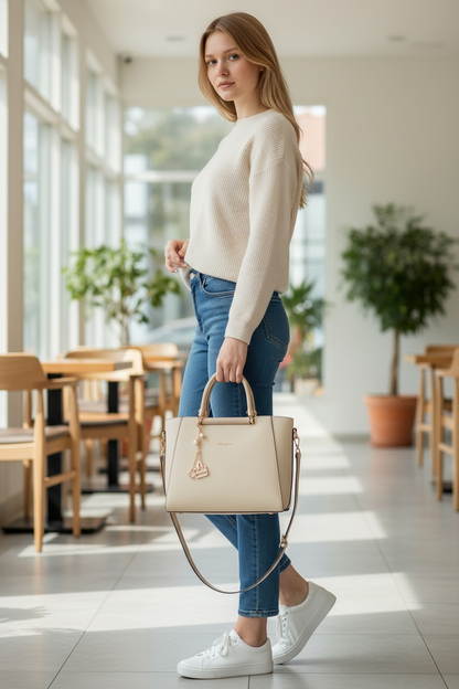 Ivory Aura Luxe Structured Satchel