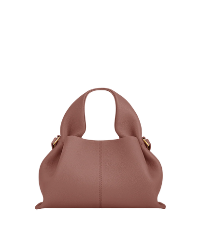 Elegant Minimalist Taupe Wool Cape Outfit with Structured Dusty Rose Leather Crossbody Handbag – Timeless Neutral Luxury Fashion Editorial Look for Autumn/Winter Womenswear