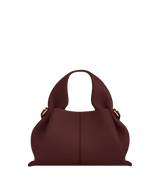 Refined Minimalist Winter Outfit Featuring Soft Ivory Textured Coat and Cream Tailored Trousers with Deep Burgundy Leather Crossbody Top Handle Handbag – Elegant Quiet Luxury Womenswear Editorial Style