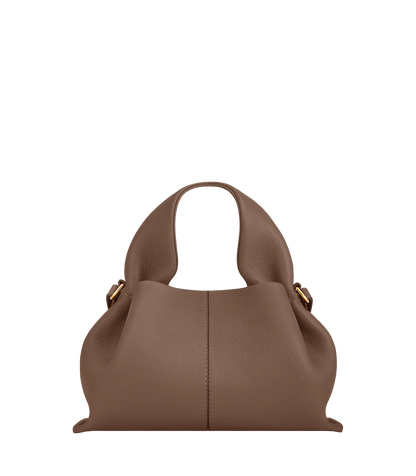 Moody Minimalist Autumn Look Featuring Charcoal Grey Knit Dress and Draped Wool Scarf with Structured Espresso Brown Leather Crossbody Handbag – Elegant Quiet Luxury Womenswear Editorial Style
