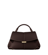 Dark Brown Pebbled Leather Top-Handle Handbag with Contrast Stitching