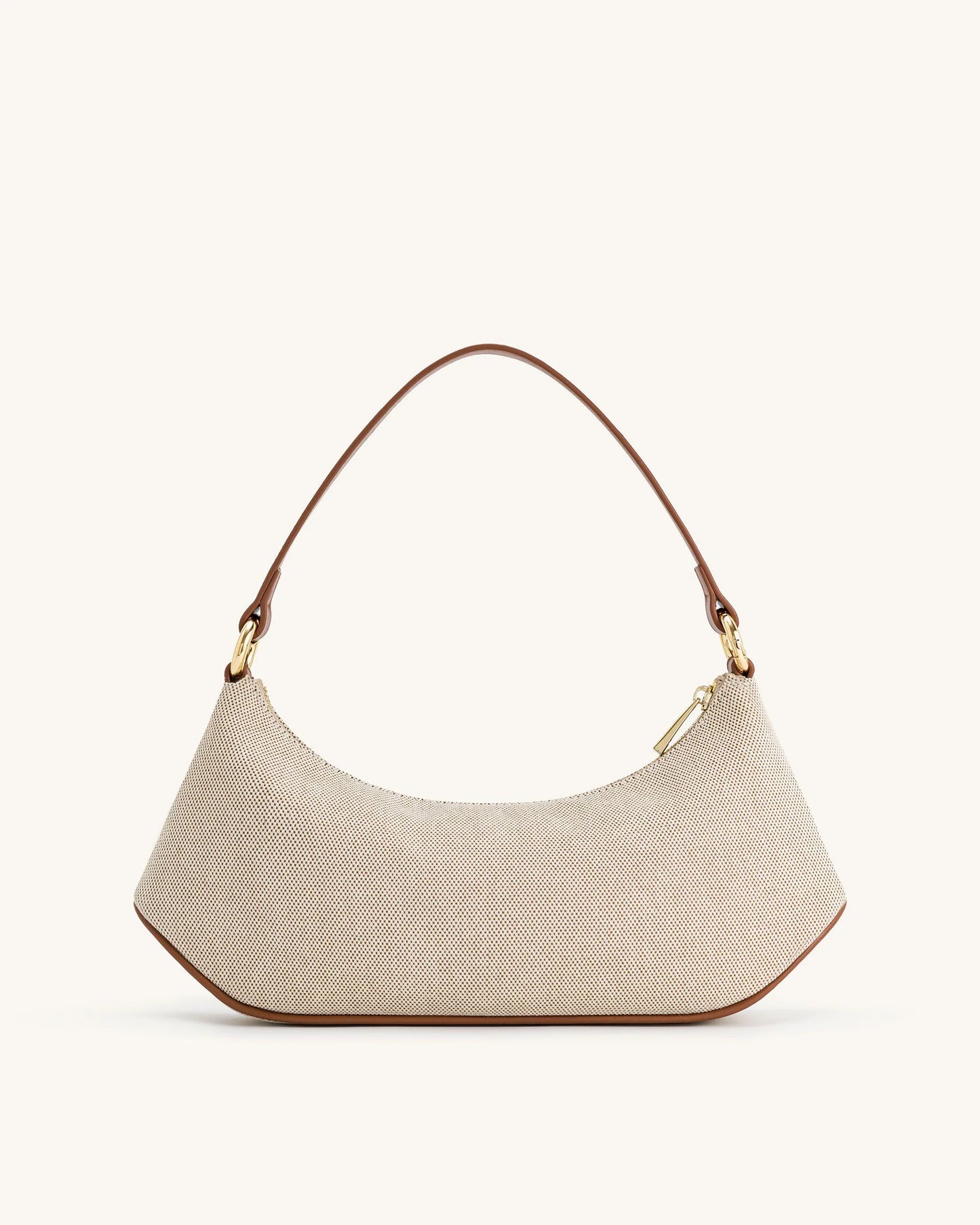 YARI Cream Canvas Shoulder Bag with Brown Leather Trim