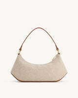 YARI Cream Canvas Shoulder Bag with Brown Leather Trim
