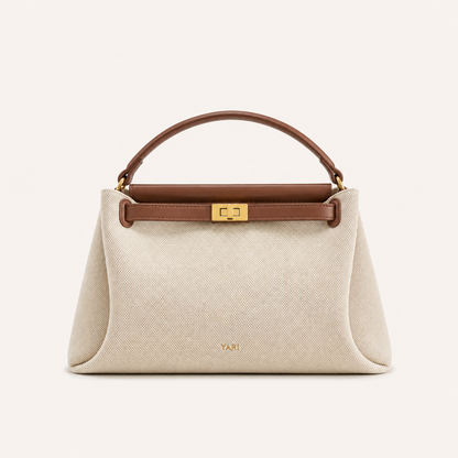 YARI Classic Top-Handle Bag – Ivory Canvas & Tan