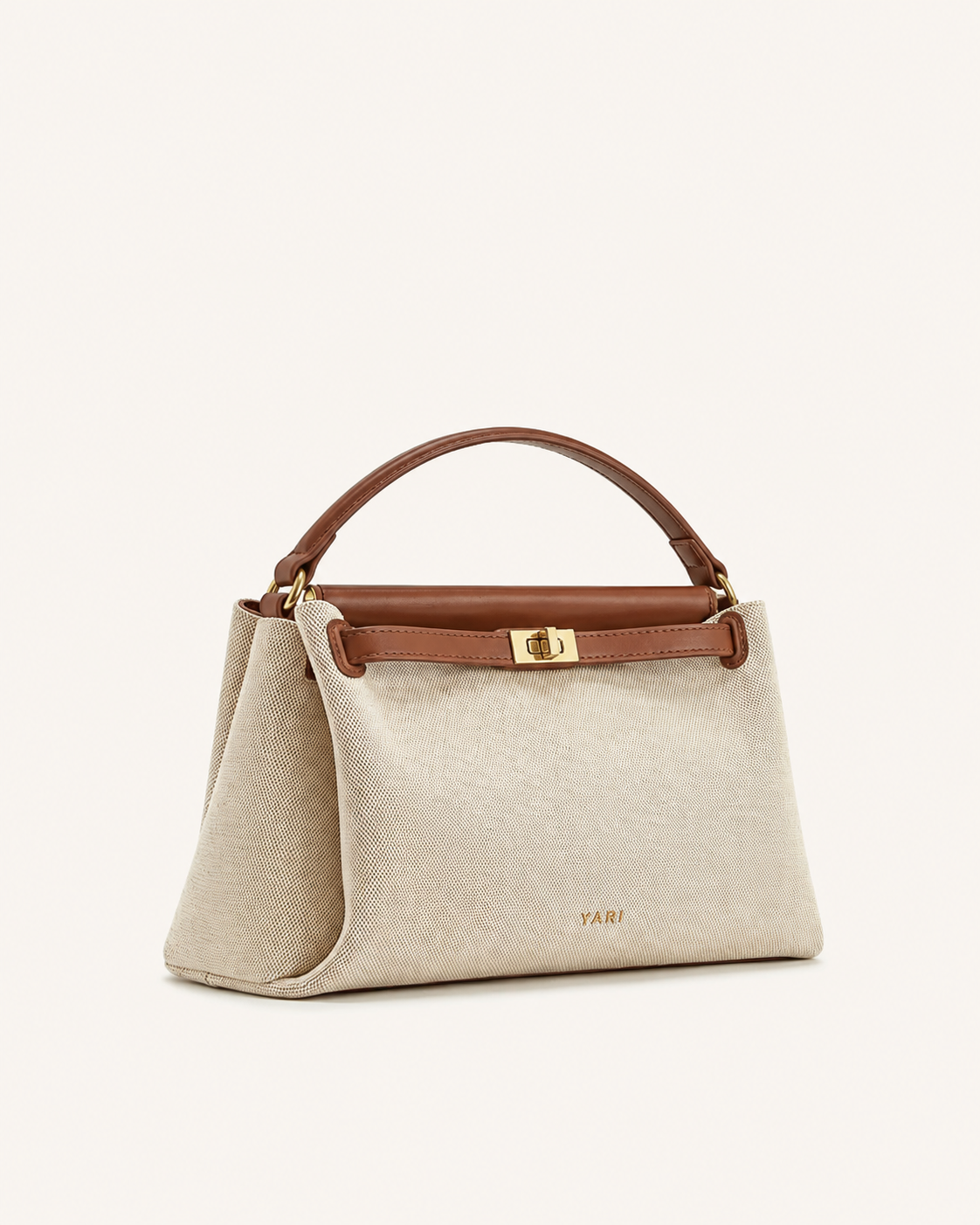 YARI Classic Top-Handle Bag – Ivory Canvas & Tan