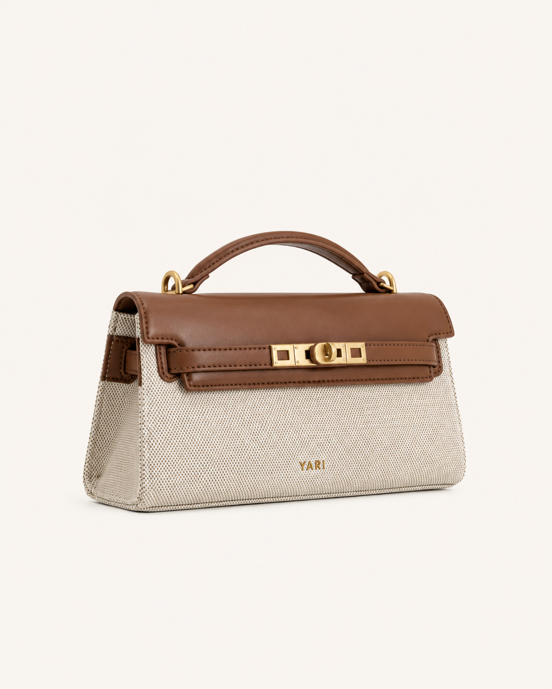YARI Kelly Boxy Top-Handle Bag – Ivory Canvas & Tan