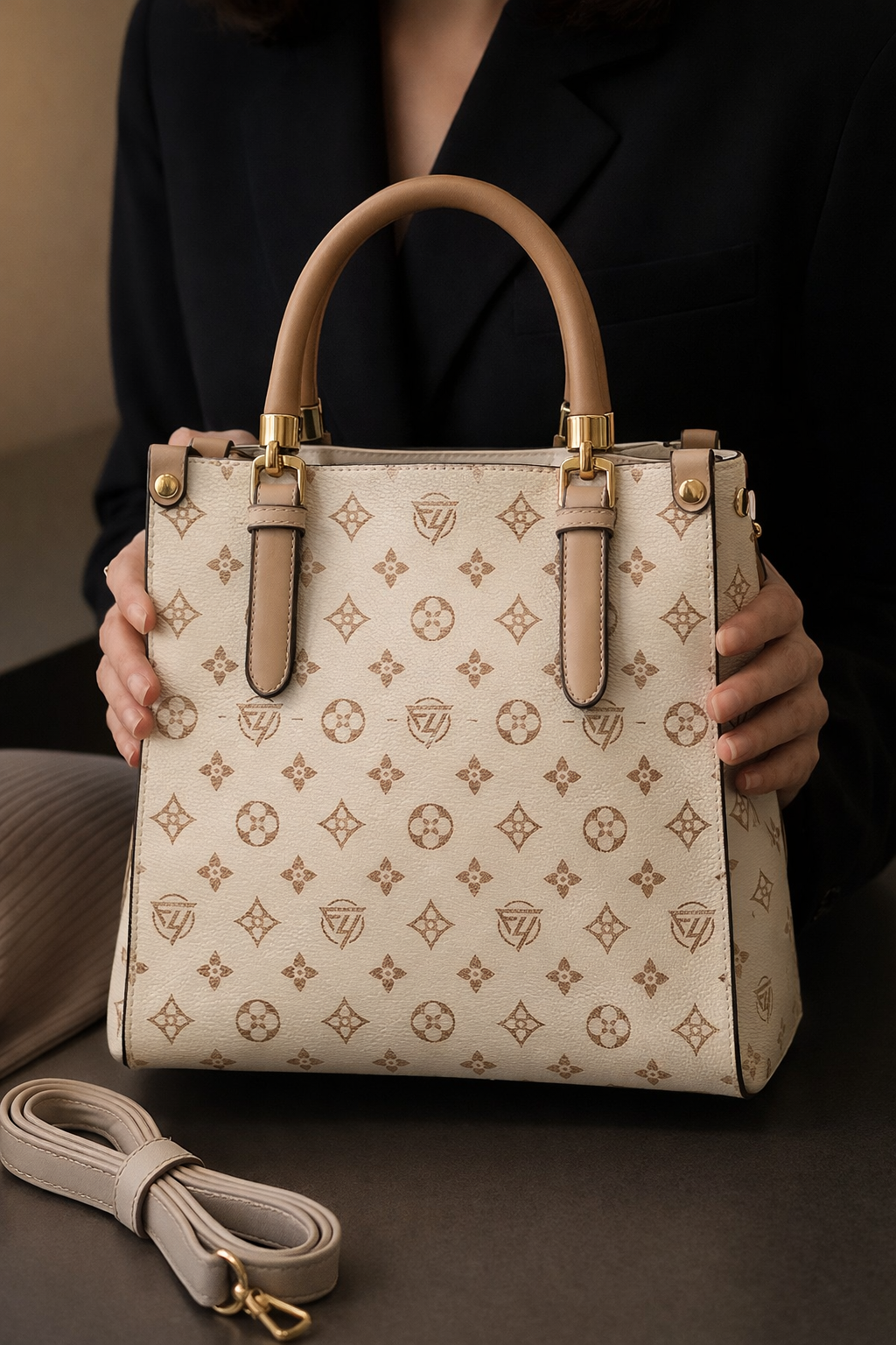 Ivory Signature Monogram Structured Tote