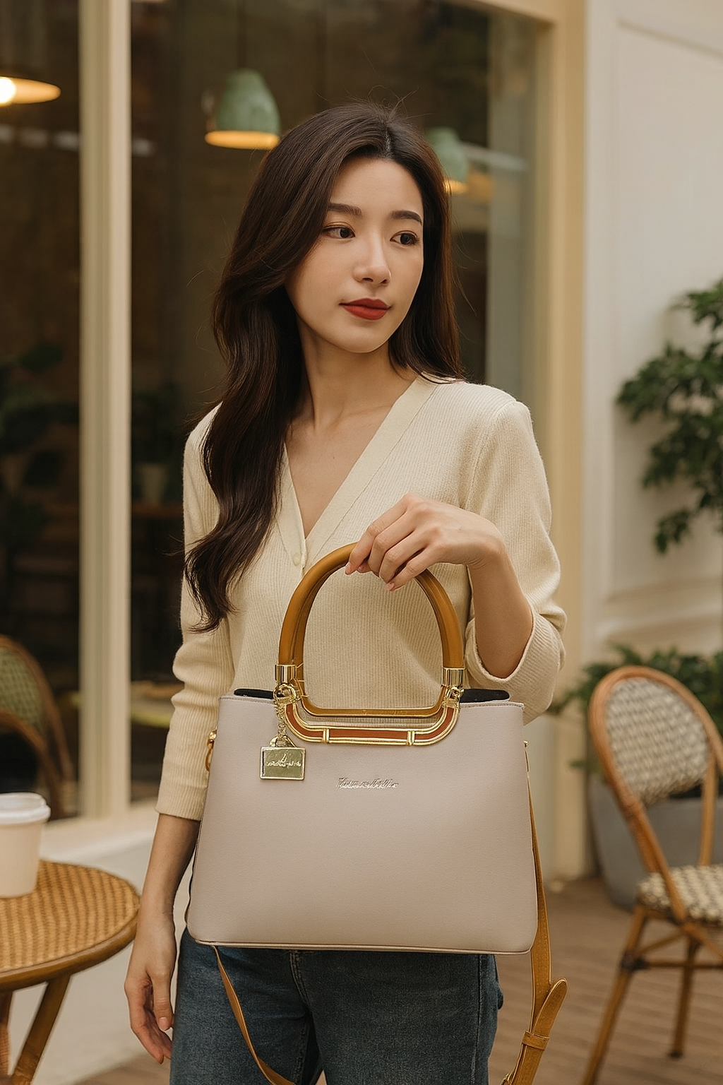 Luxury Designer Handbag for Women – Elegant Structured Tote with Dual Handles and Detachable Strap