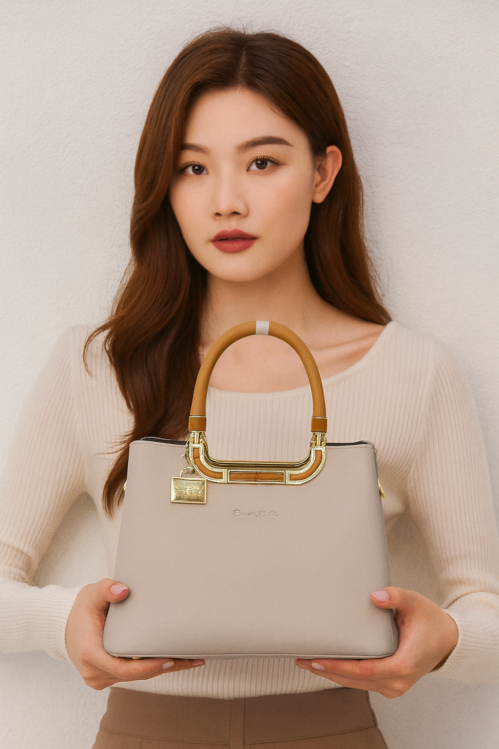 Luxury Designer Handbag for Women – Elegant Structured Tote with Dual Handles and Detachable Strap