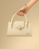 Luxury Off-White Structured Handbag with Golden Ring