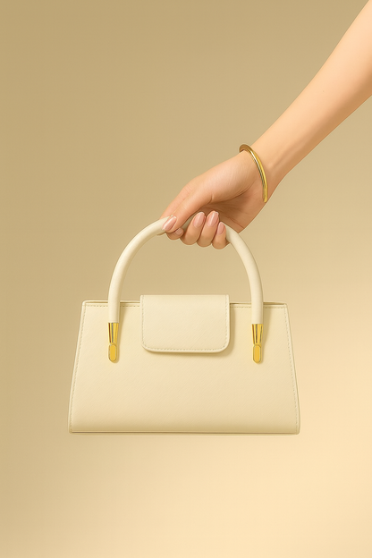 Luxury Off-White Structured Handbag with Golden Ring