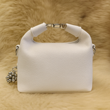 Luxury White Soft-Texture Sling Bag with Metal Logo & Premium Charm Detail