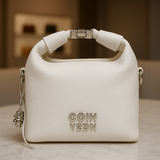 Luxury White Soft-Texture Sling Bag with Metal Logo & Premium Charm Detail