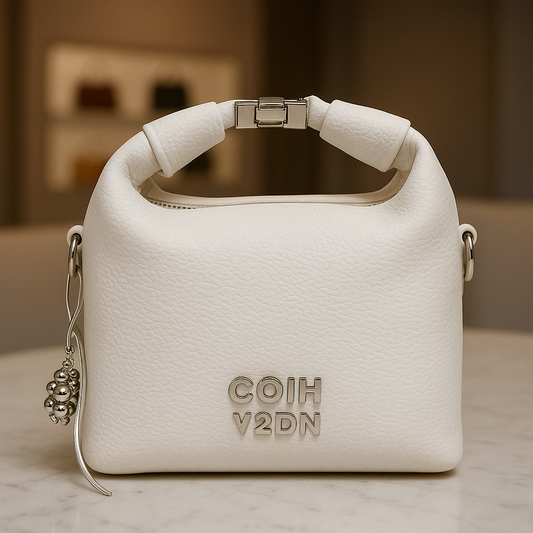 Luxury White Soft-Texture Sling Bag with Metal Logo & Premium Charm Detail