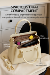 Off White Elegant Premium PU Leather Structured  Handbag with Dual Handles & Detachable Sling Strap