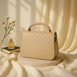Premium Beige Textured Handbag with Gold Accents