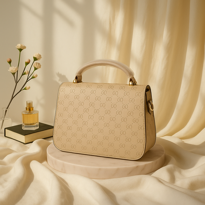 Premium Beige Textured Handbag with Gold Accents