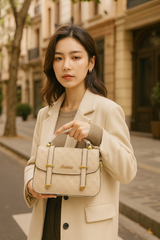 Premium Beige Textured Handbag with Gold Accents