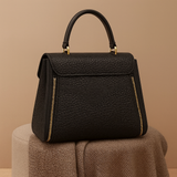 Premium Black Textured Handbag with Golden Diamond Clasp