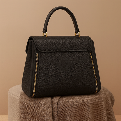 Premium Black Textured Handbag with Golden Diamond Clasp