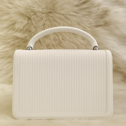 Premium Cream Ribbed-Texture Top-Handle Sling Bag with Designer Metallic Twist Lock