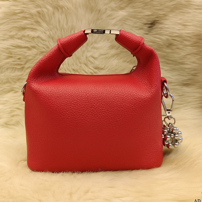 Premium Red Soft-Texture Sling Bag with Metal Logo & Designer Charm