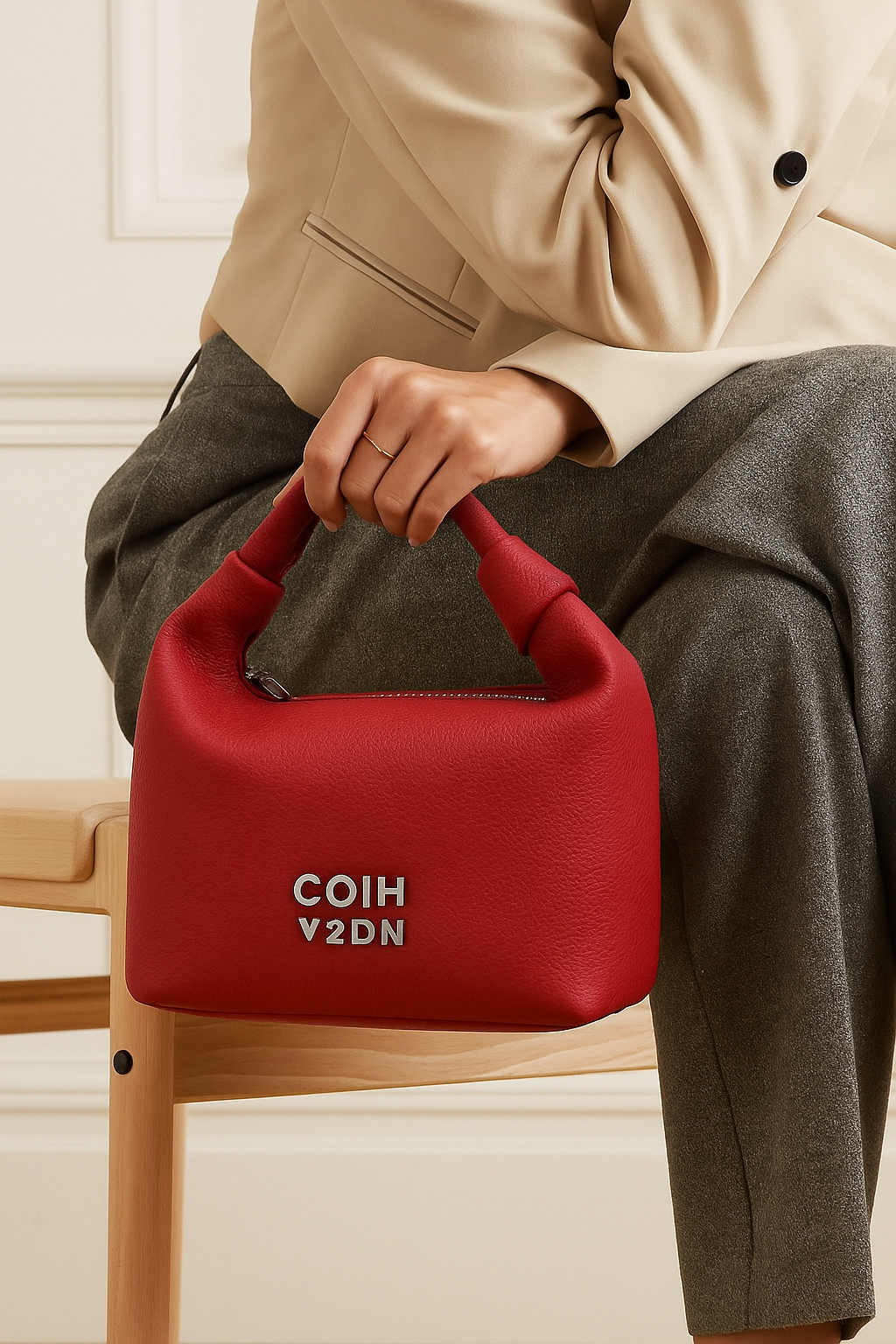 Premium Red Soft-Texture Sling Bag with Metal Logo & Designer Charm