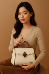 Premium White Textured Handbag with Golden Diamond