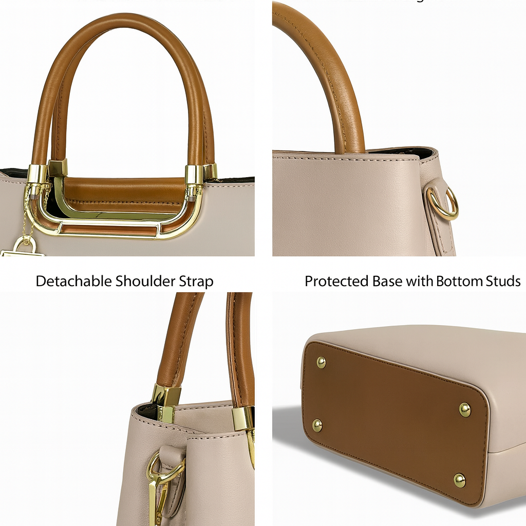 Premium Women’s Handbag – Elegant Beige Tote with Golden Lock Charm & Shoulder Strap