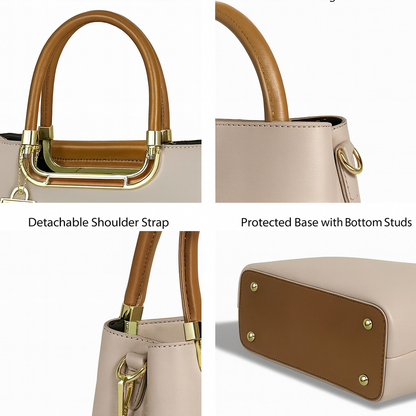 Premium Women’s Handbag – Elegant Beige Tote with Golden Lock Charm & Shoulder Strap