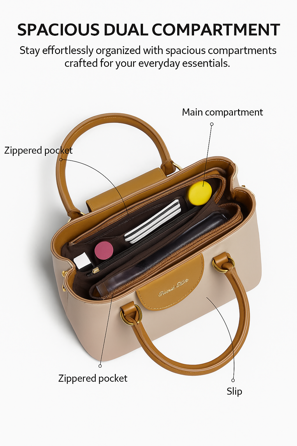 Premium Women’s Handbag – Elegant Beige Tote with Golden Lock Charm & Shoulder Strap