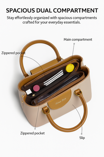 Premium Women’s Handbag – Elegant Beige Tote with Golden Lock Charm & Shoulder Strap