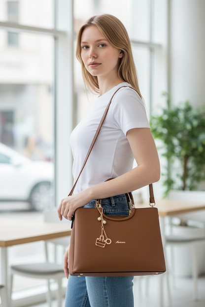 YARI Caramel Luxe Top Handle Satchel