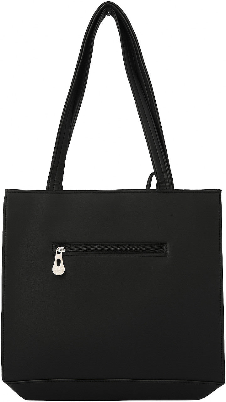 Black Artificial Leather Tote Bag For Women