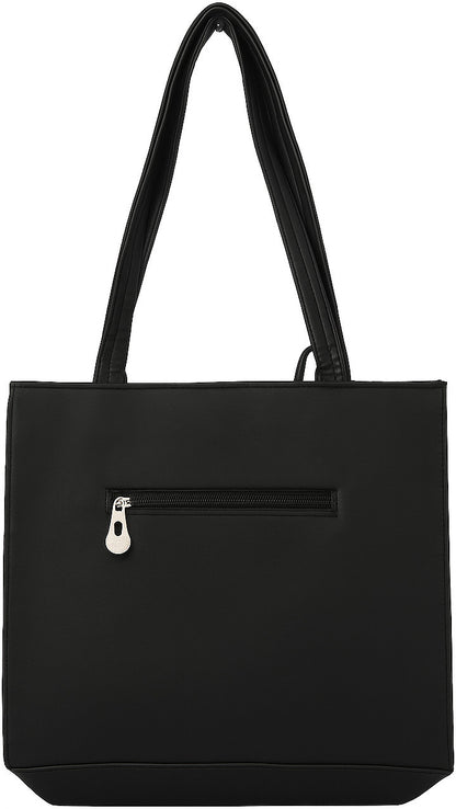 Black Artificial Leather Tote Bag For Women