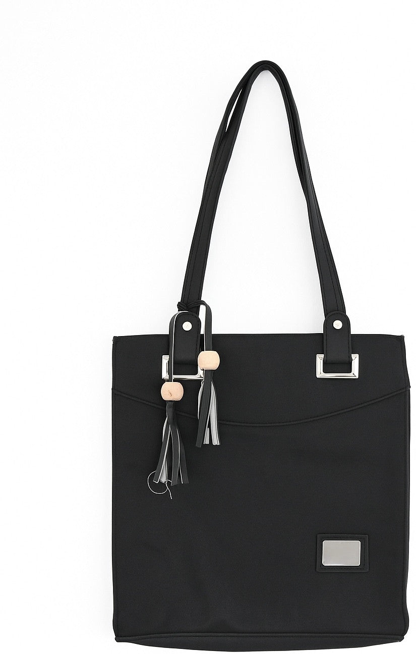Black Artificial Leather Tote Bag For Women