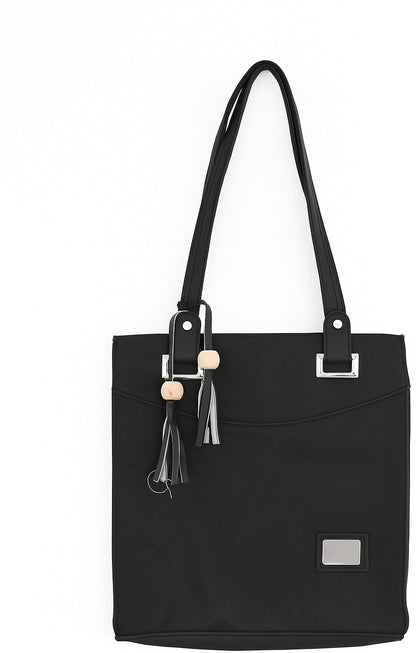 Black Artificial Leather Tote Bag For Women