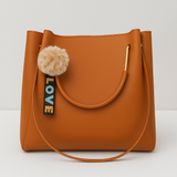 Trendy Brown Hobo Handbag with Detachable Pom-Pom & LOVE Keychain – Stylish Office & Casual Shoulder Bag for Women