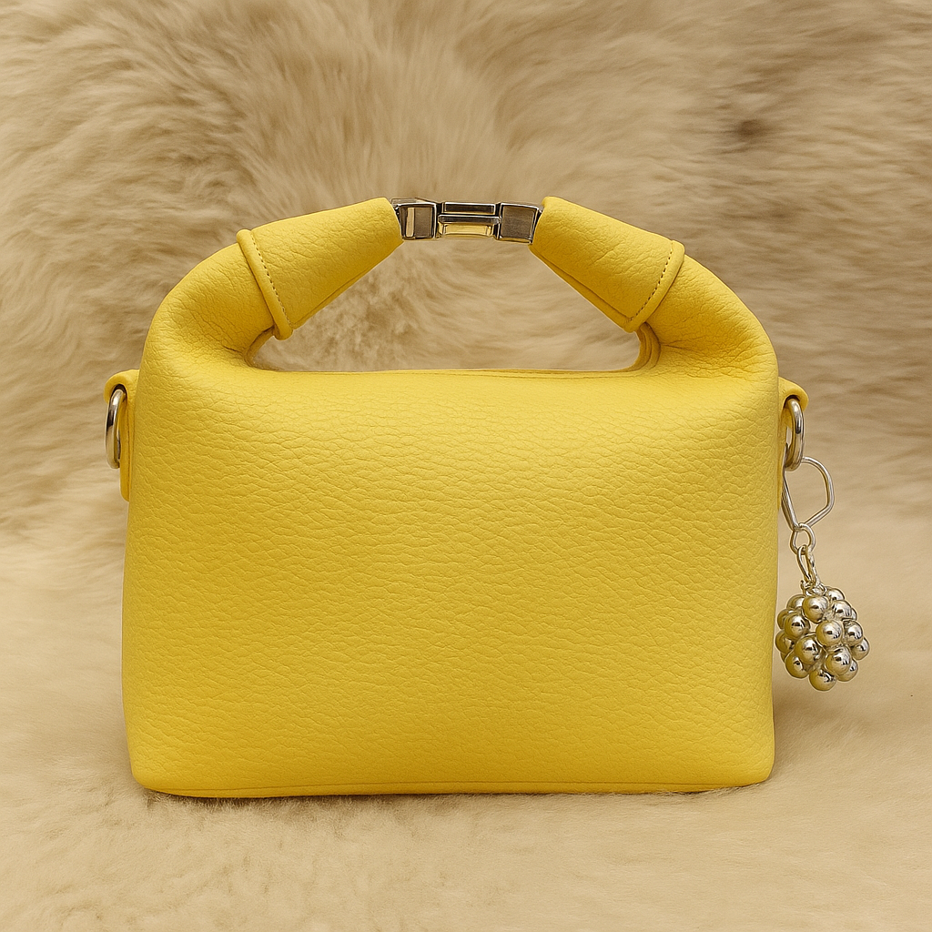 Trendy Yellow Soft-Texture Sling Bag with Metal Logo & Designer Charm Accent