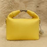 Trendy Yellow Soft-Texture Sling Bag with Metal Logo & Designer Charm Accent